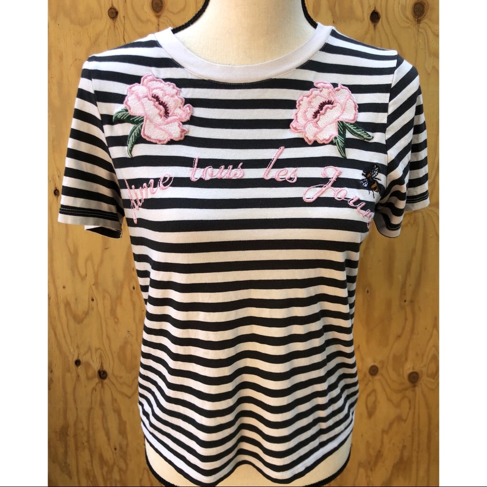 H&M Embroidered striped t shirt XS